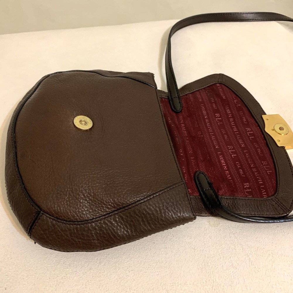 SOLD! POLO RALPH LAUREN Small Mahogany Brown Leather Vintage Flap XBody - Picture 9 of 16